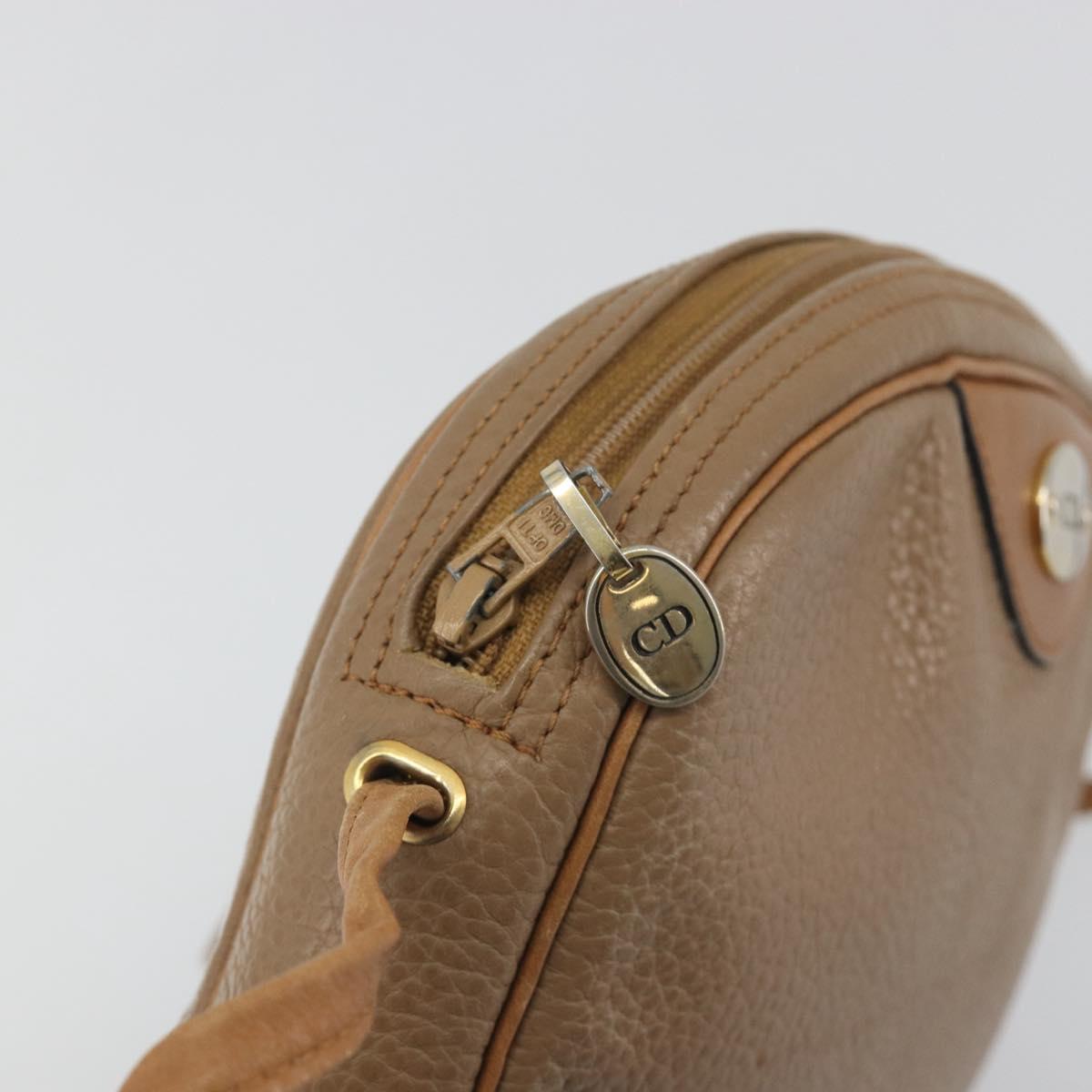 Christian Dior Shoulder Bag Leather Beige Gold Auth ka5732