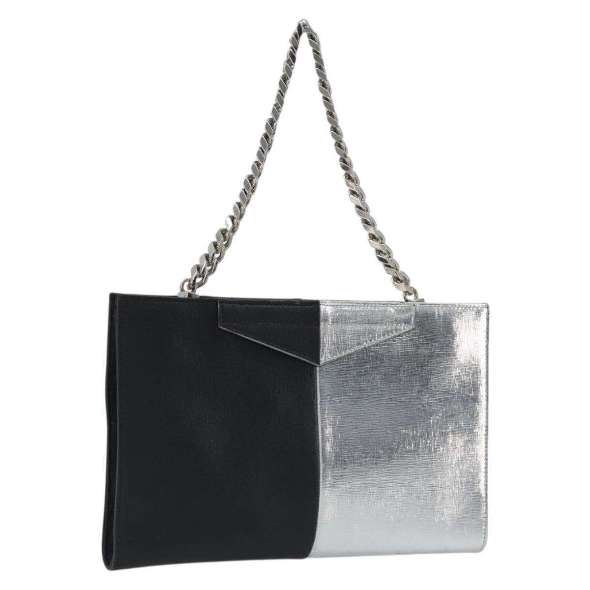FENDI Chain Hand Bag Leather Silver Auth ka5733A