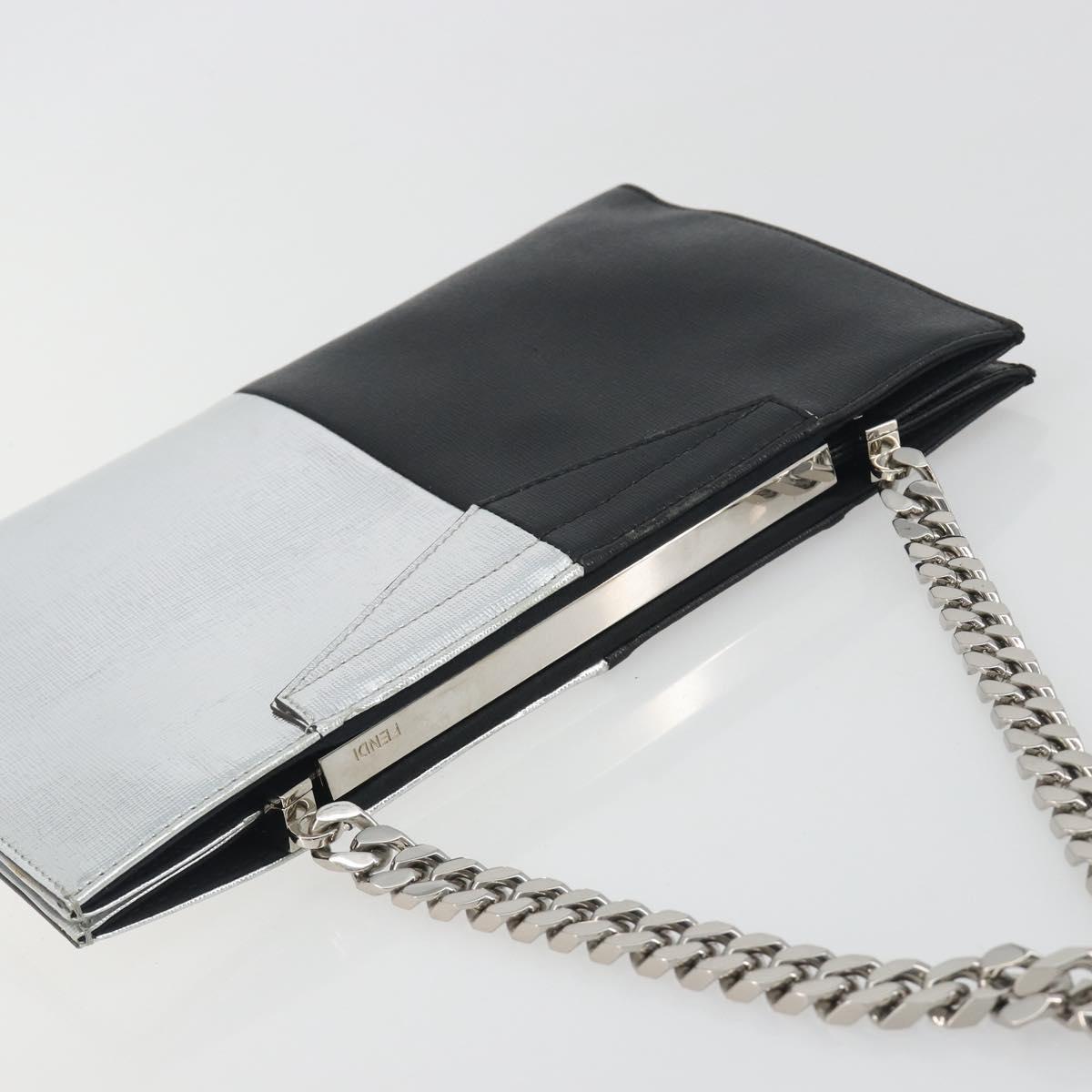 FENDI Chain Hand Bag Leather Silver Auth ka5733A