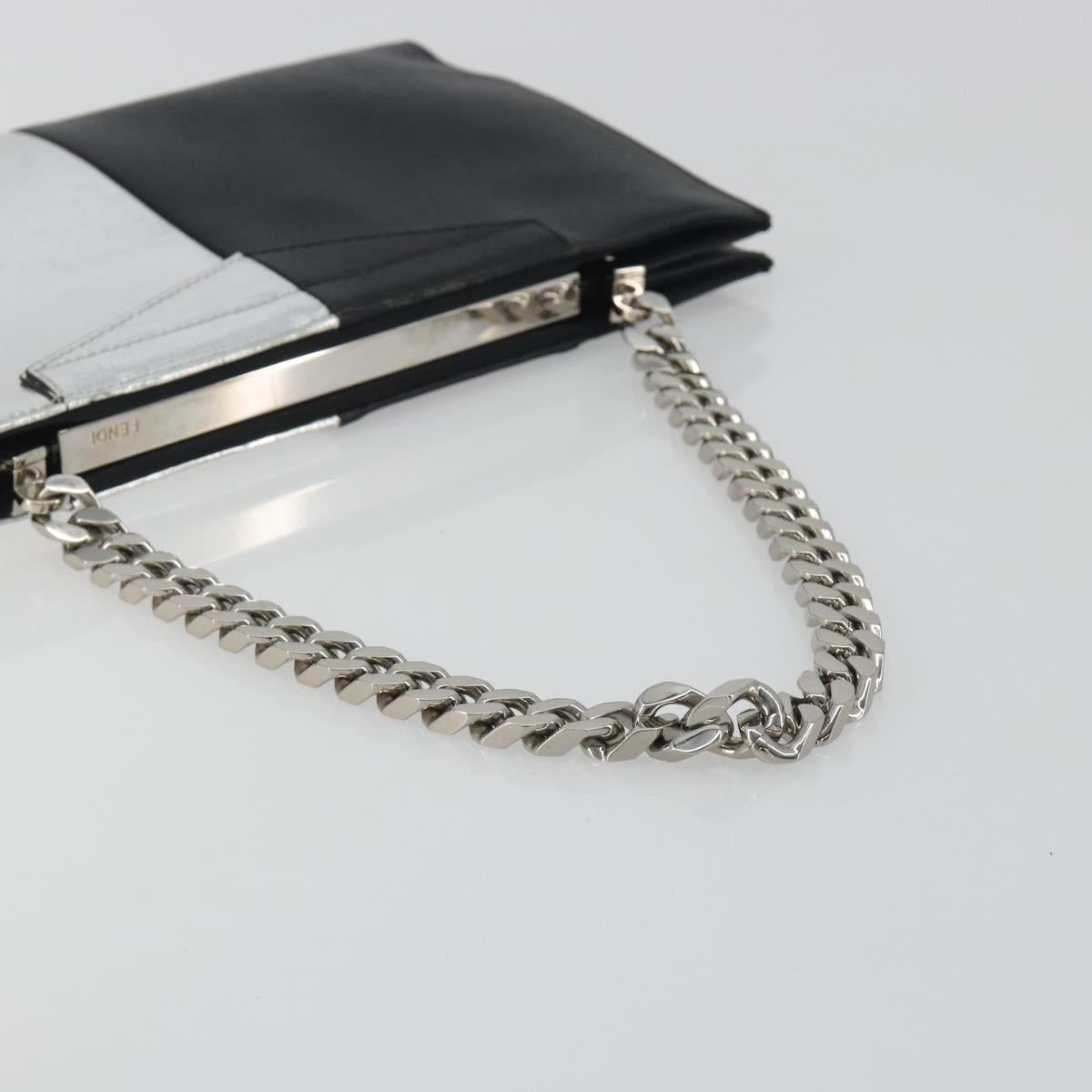 FENDI Chain Hand Bag Leather Silver Auth ka5733A