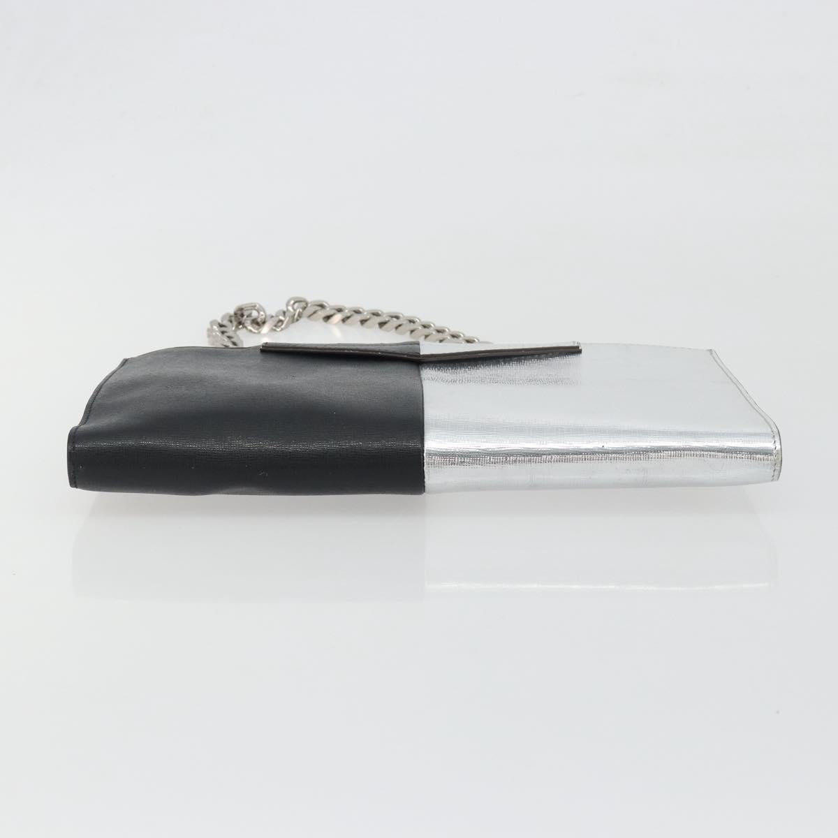 FENDI Chain Hand Bag Leather Silver Auth ka5733A