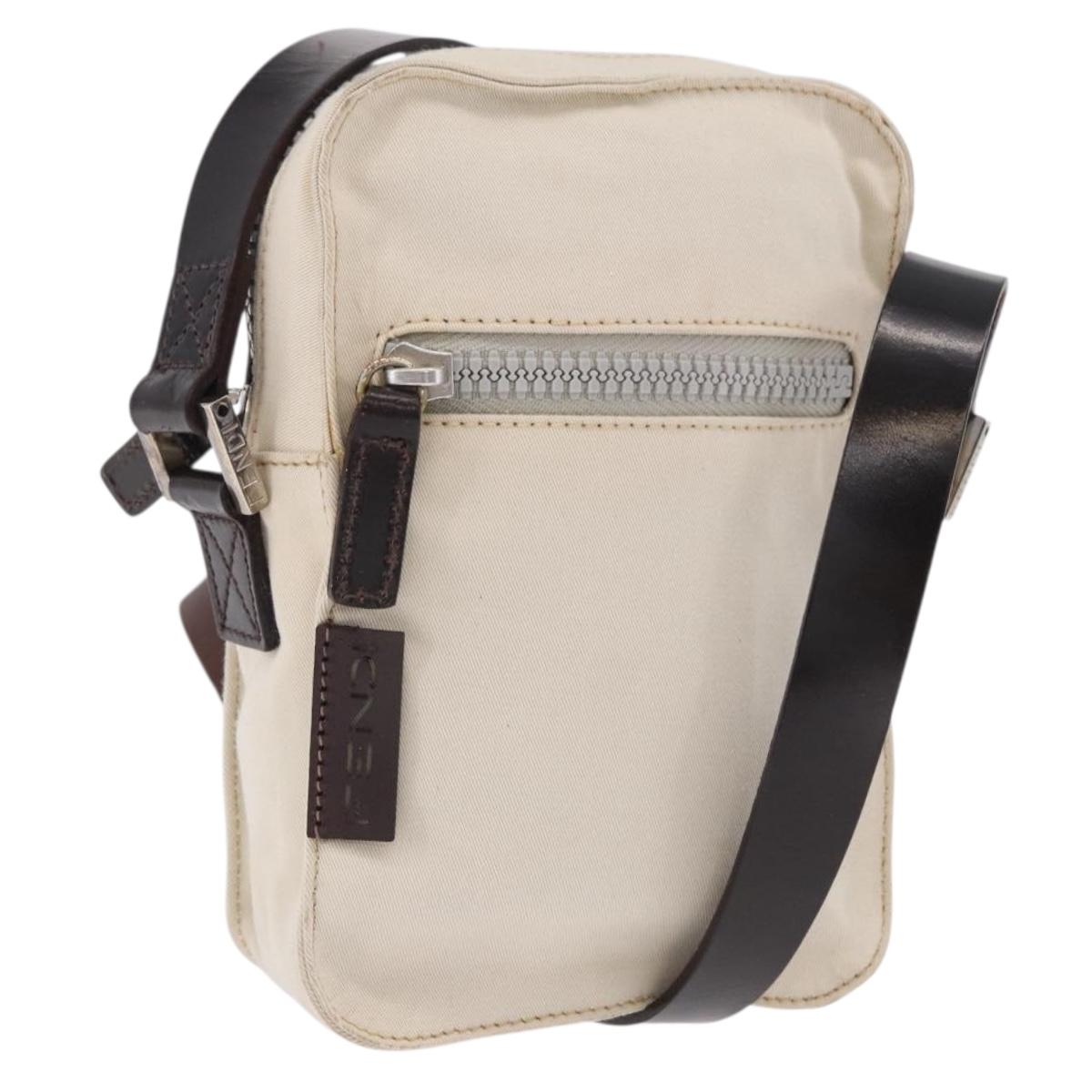 FENDI Shoulder Pouch Canvas Beige Silver Auth ka5734
