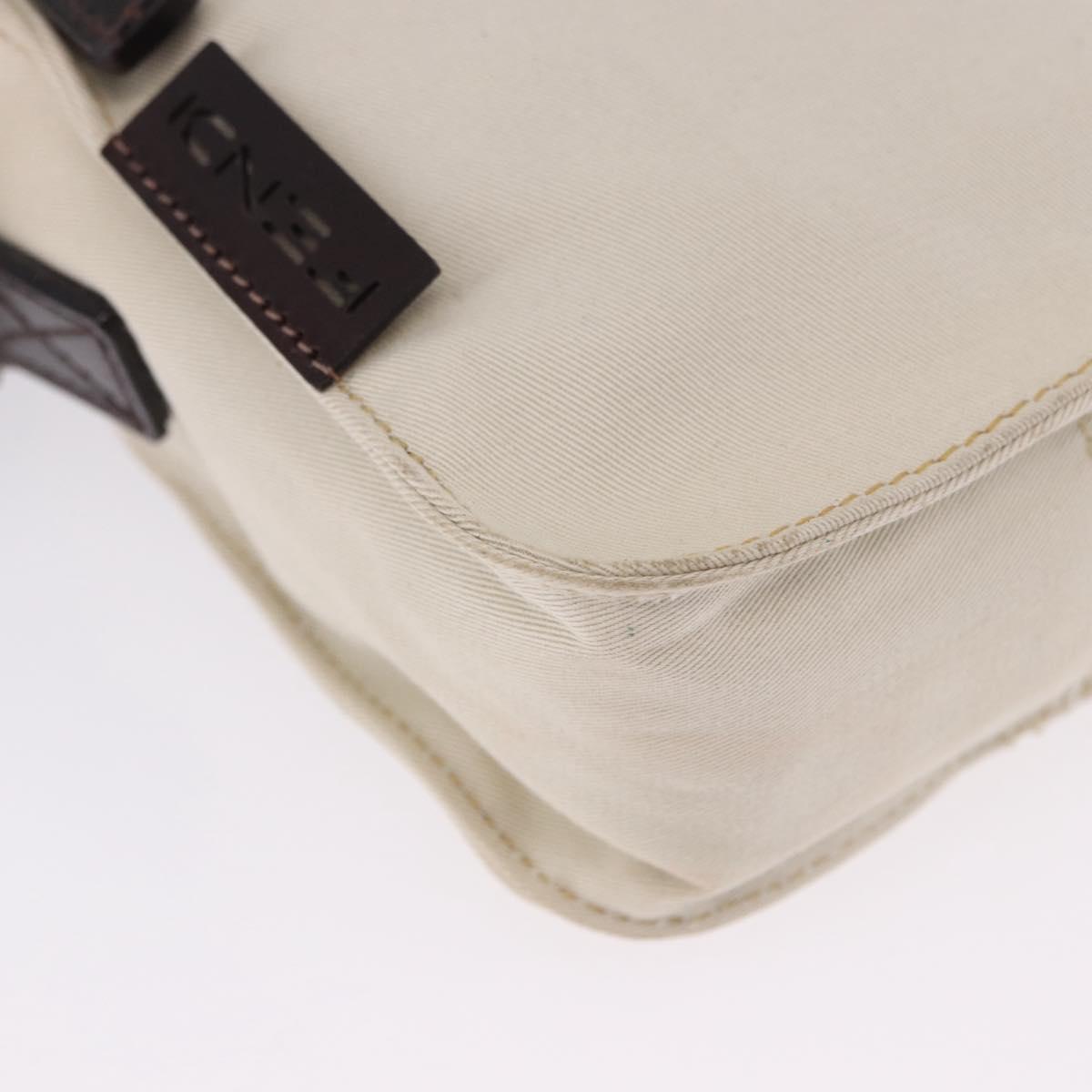 FENDI Shoulder Pouch Canvas Beige Silver Auth ka5734