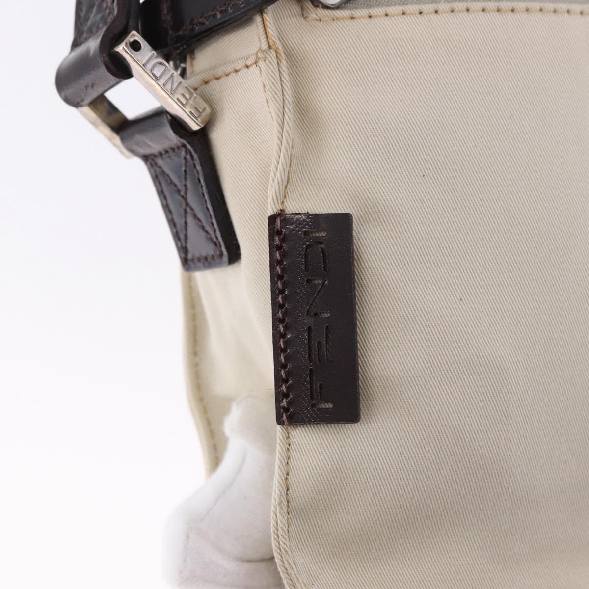 FENDI Shoulder Pouch Canvas Beige Silver Auth ka5734