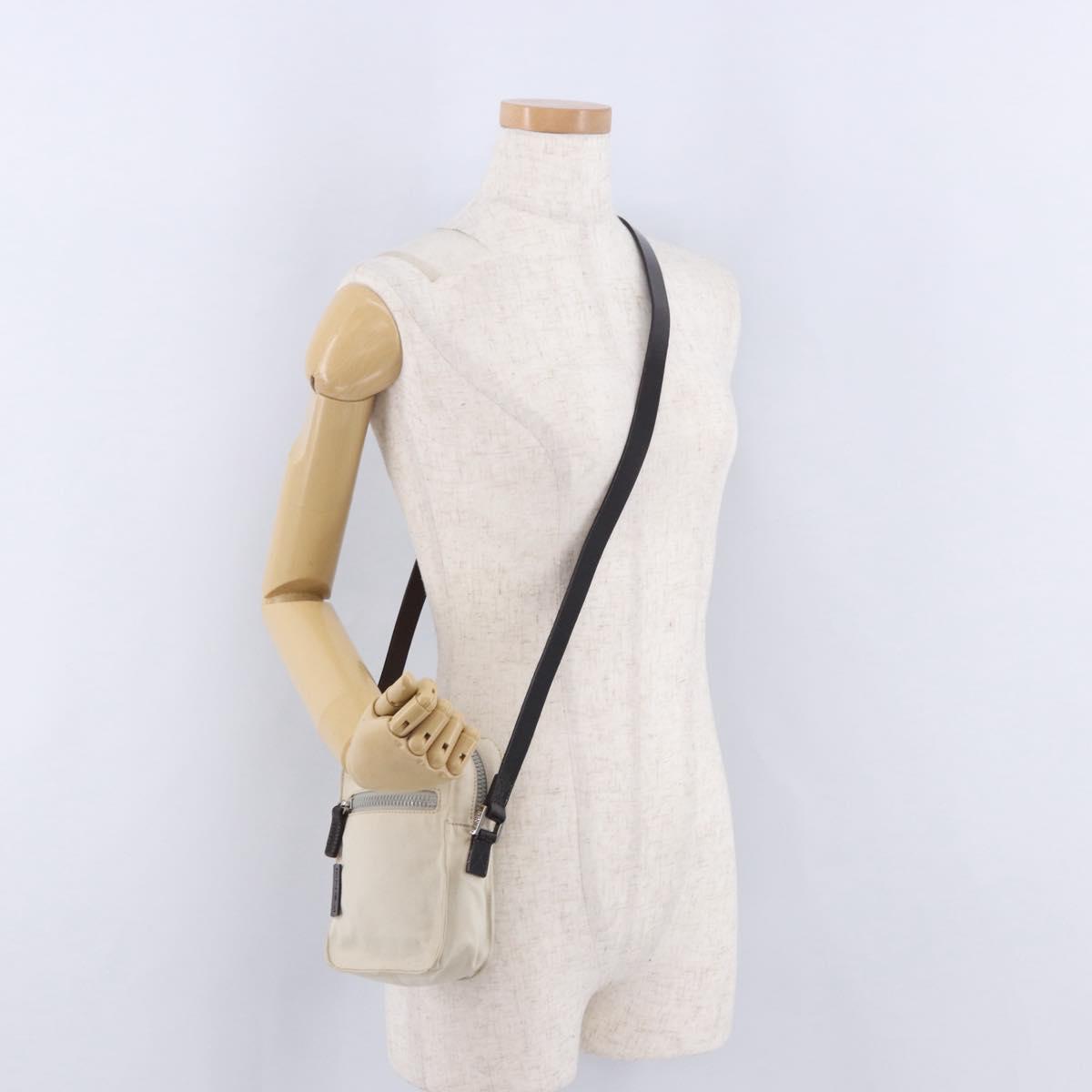 FENDI Shoulder Pouch Canvas Beige Silver Auth ka5734