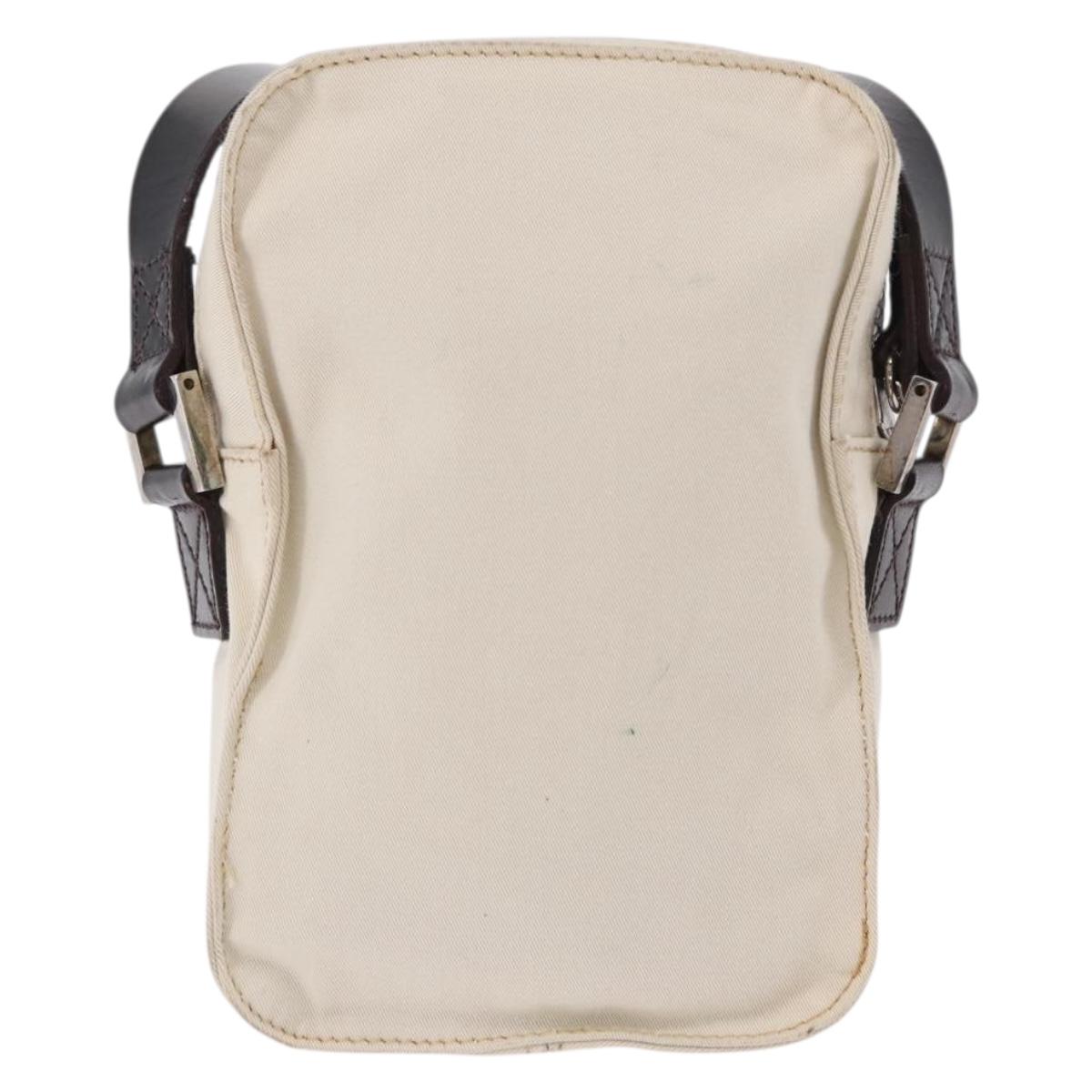 FENDI Shoulder Pouch Canvas Beige Silver Auth ka5734