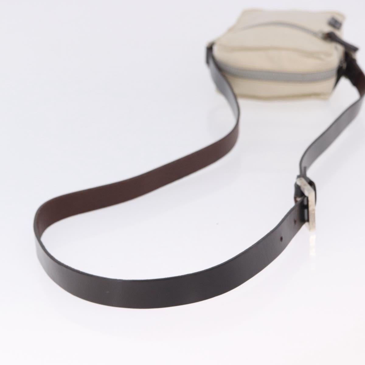 FENDI Shoulder Pouch Canvas Beige Silver Auth ka5734