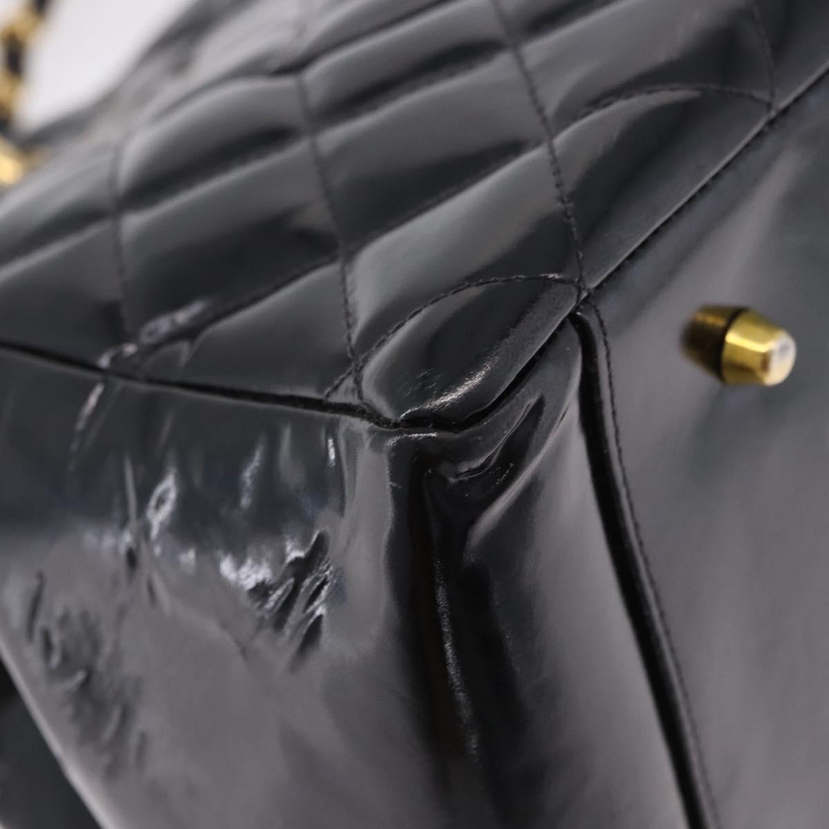 CHANEL Matelasse Chain Hand Bag Patent leather Black Gold CC Auth ka5737