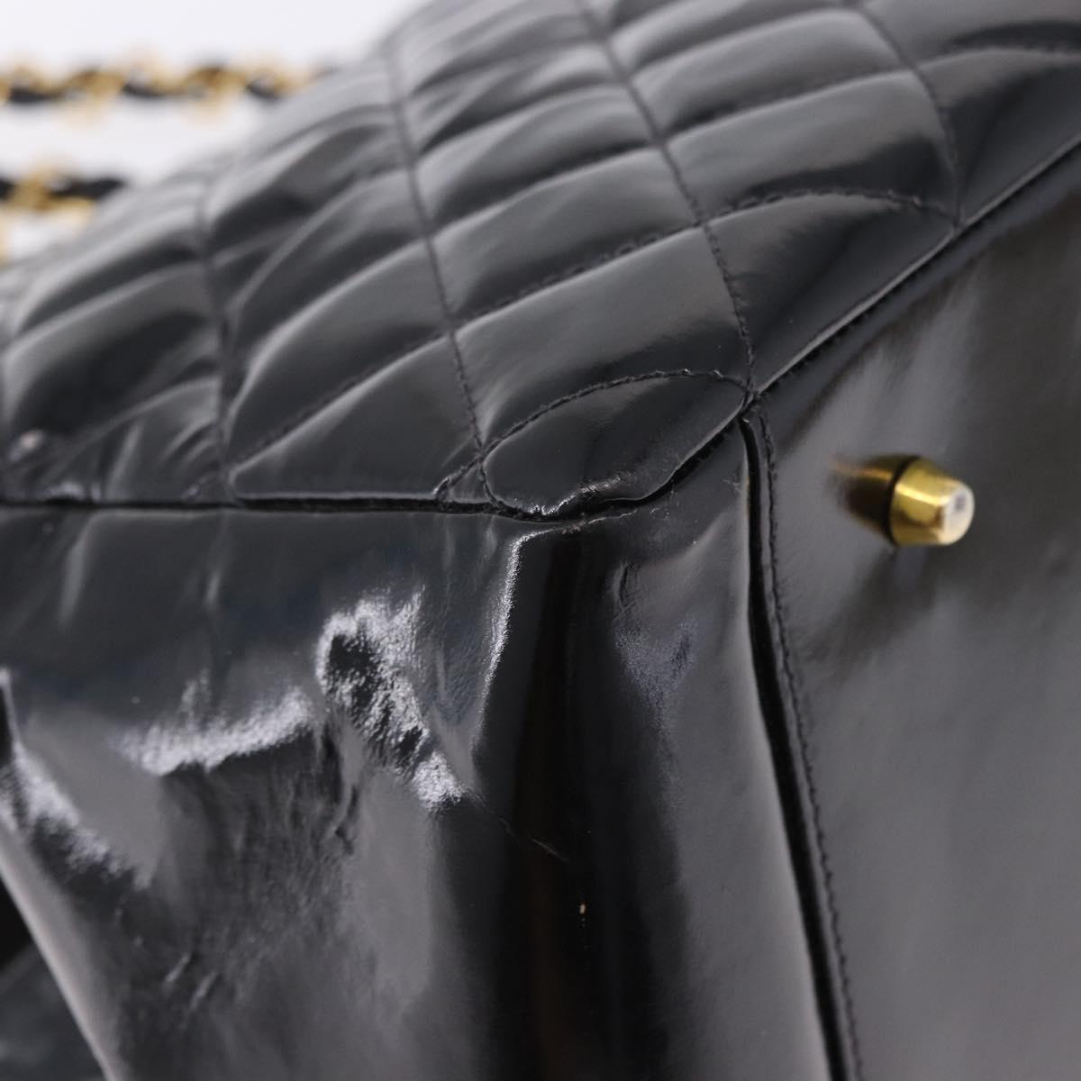 CHANEL Matelasse Chain Hand Bag Patent leather Black Gold CC Auth ka5737