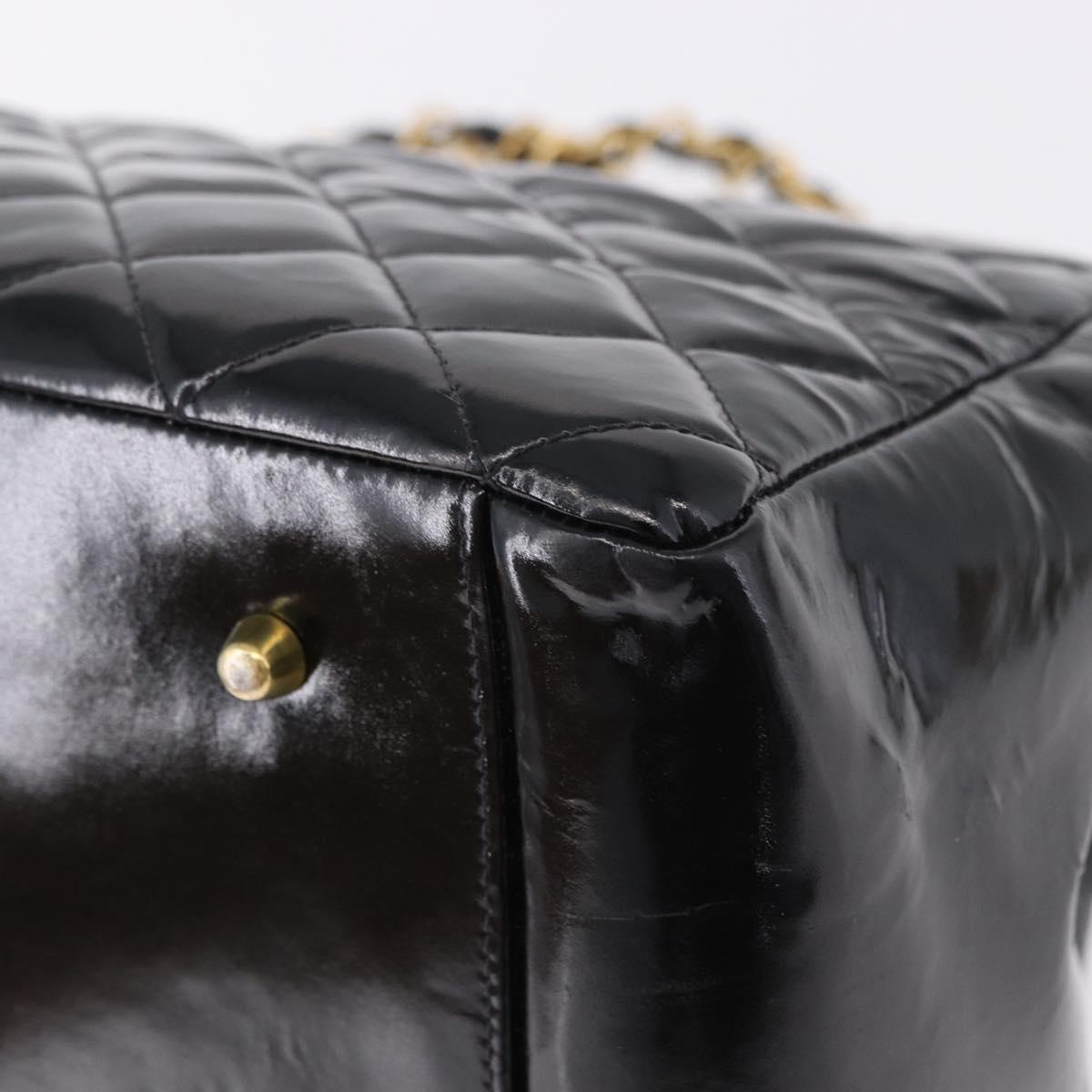 CHANEL Matelasse Chain Hand Bag Patent leather Black Gold CC Auth ka5737