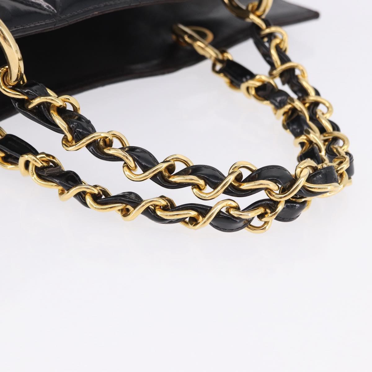 CHANEL Matelasse Chain Hand Bag Patent leather Black Gold CC Auth ka5737