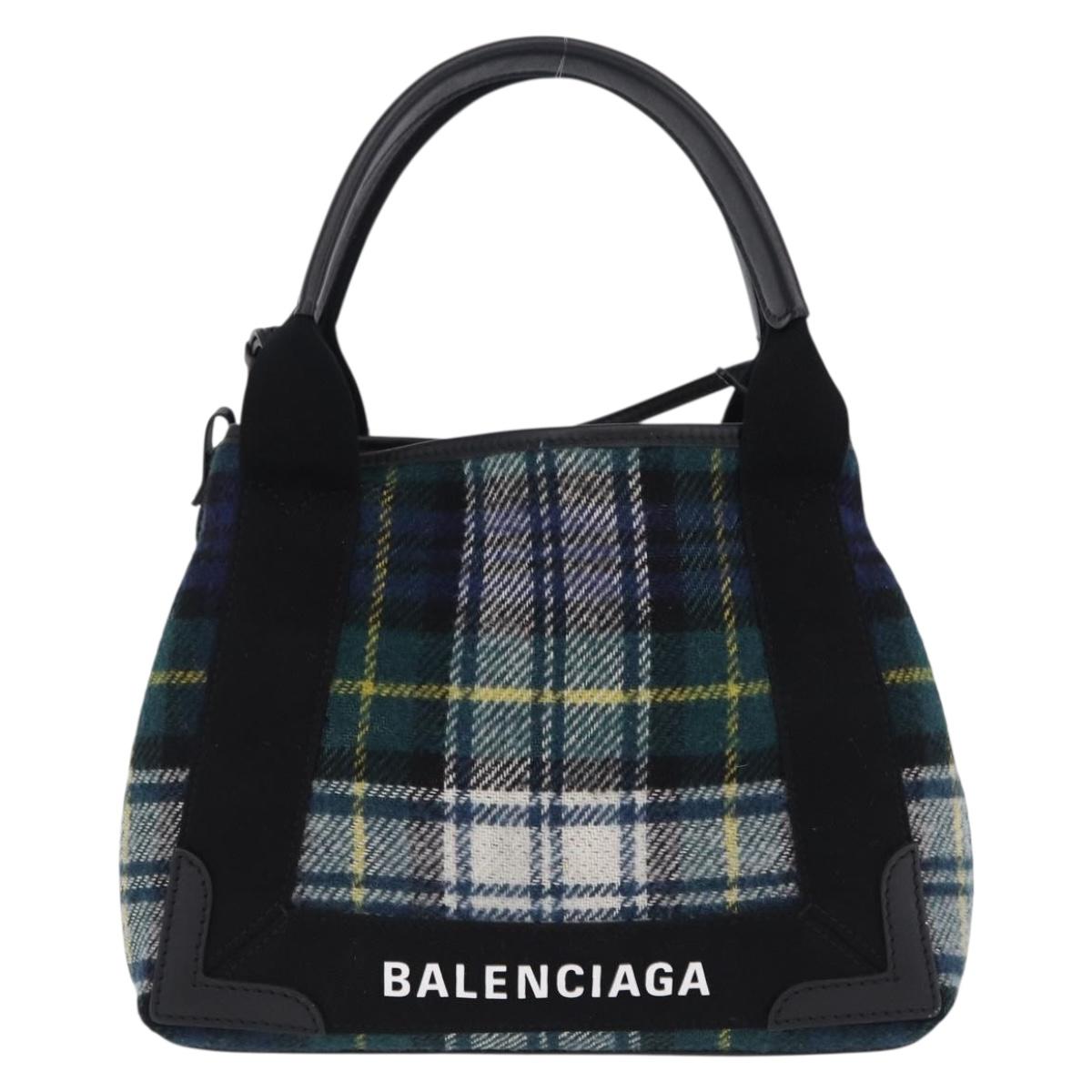 BALENCIAGA Cabas XS Tote Bag Wool 2way Green Silver 390346 Auth ka5745A
