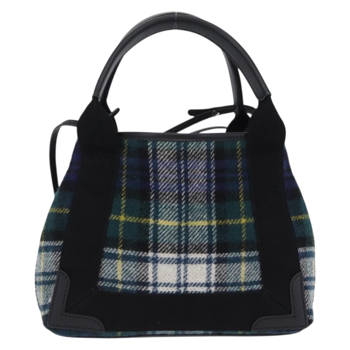 BALENCIAGA Cabas XS Tote Bag Wool 2way Green Silver 390346 Auth ka5745A