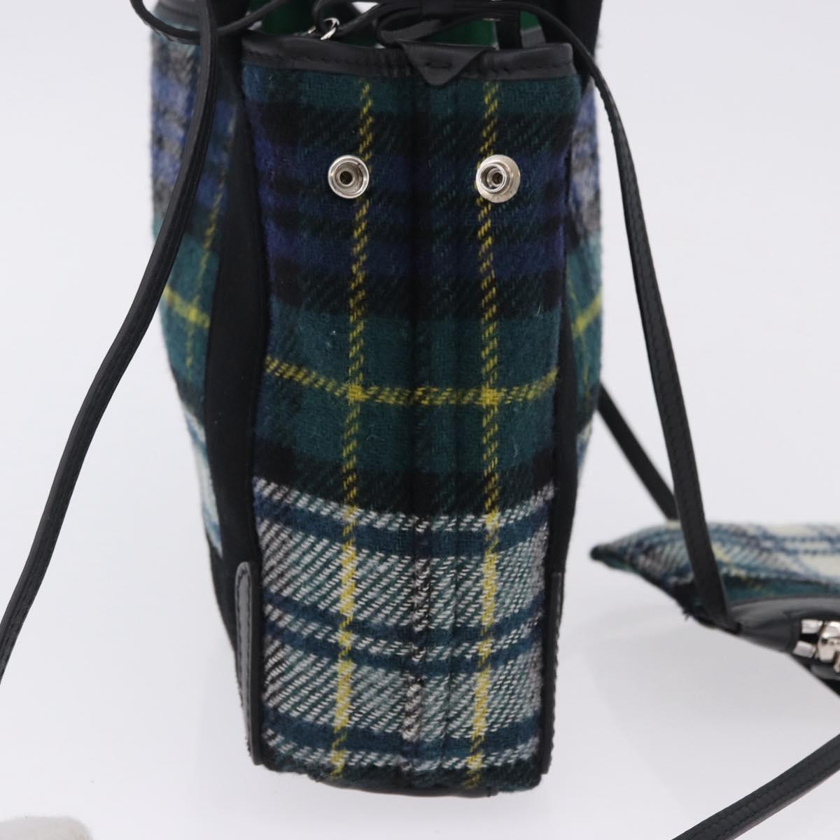BALENCIAGA Cabas XS Tote Bag Wool 2way Green Silver 390346 Auth ka5745A