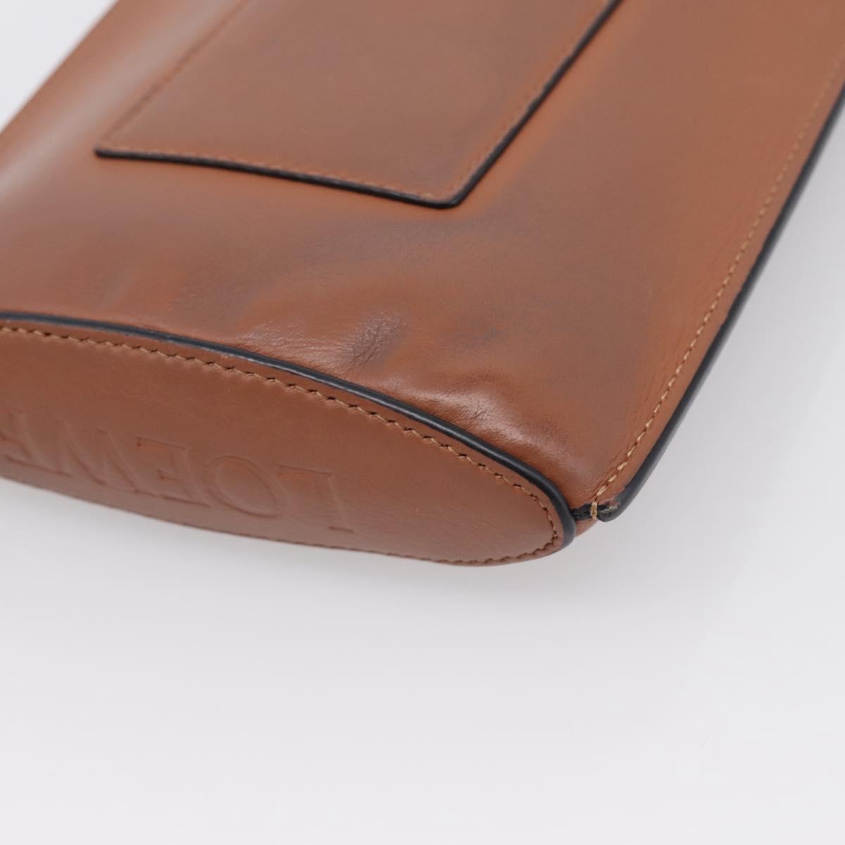 LOEWE Dice Pocket Shoulder Pouch Leather Brown Auth ka5746