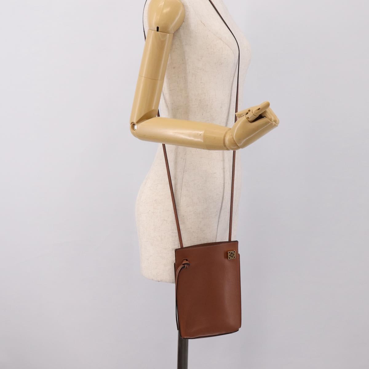 LOEWE Dice Pocket Shoulder Pouch Leather Brown Auth ka5746