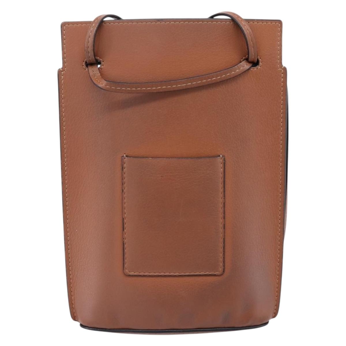 LOEWE Dice Pocket Shoulder Pouch Leather Brown Auth ka5746