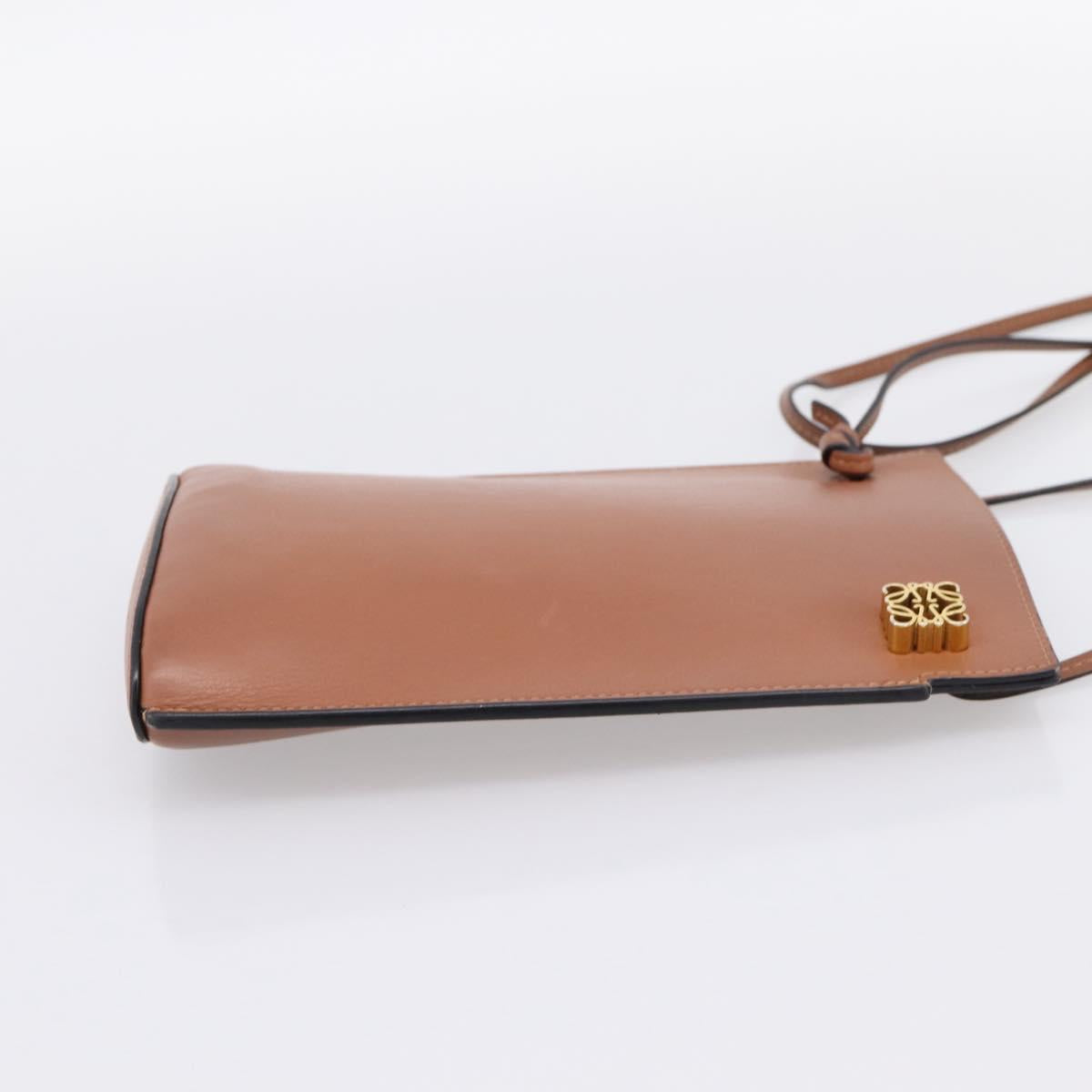 LOEWE Dice Pocket Shoulder Pouch Leather Brown Auth ka5746
