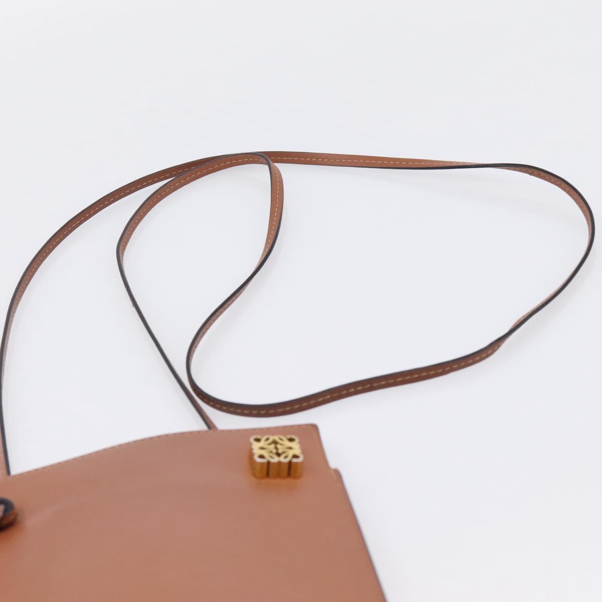 LOEWE Dice Pocket Shoulder Pouch Leather Brown Auth ka5746