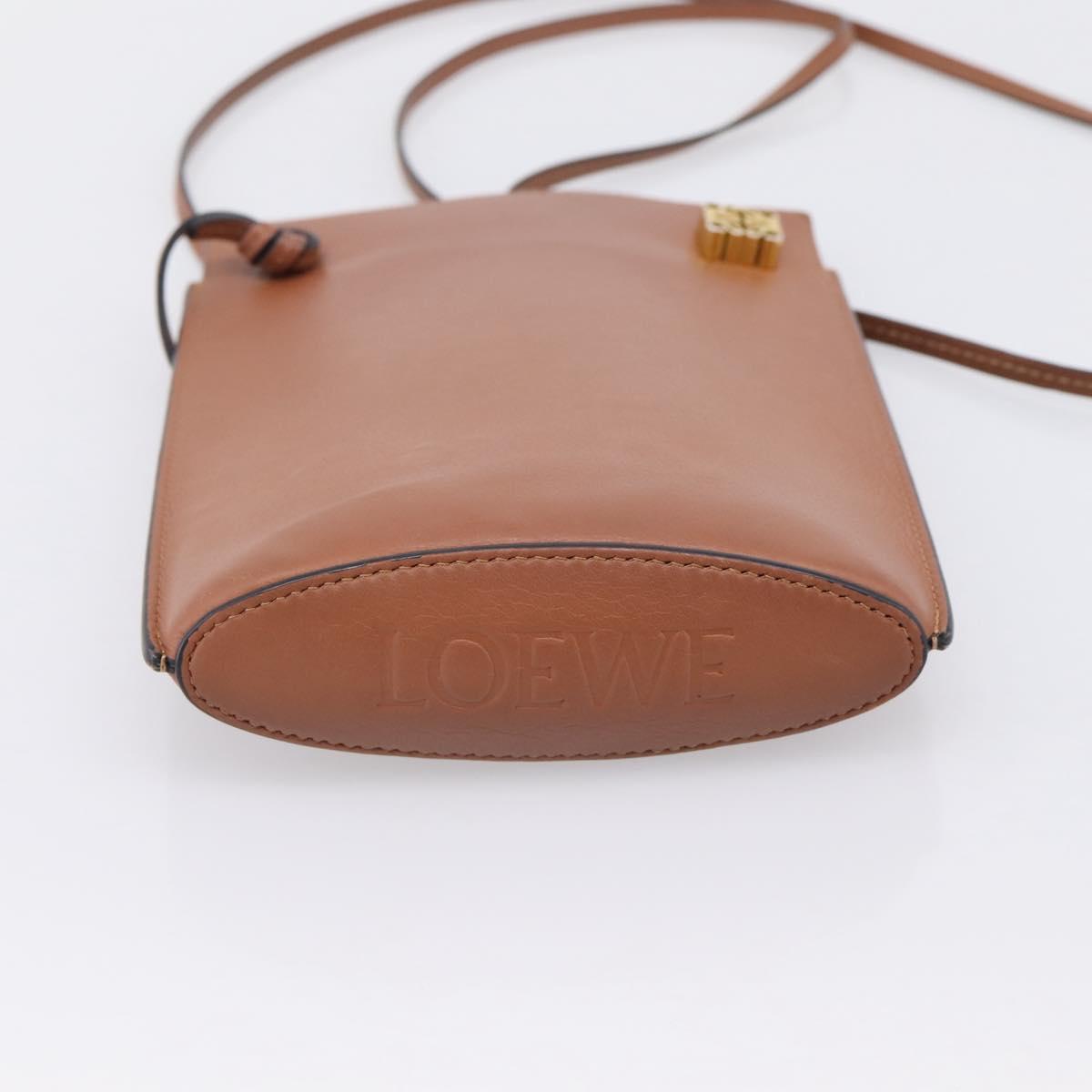 LOEWE Dice Pocket Shoulder Pouch Leather Brown Auth ka5746