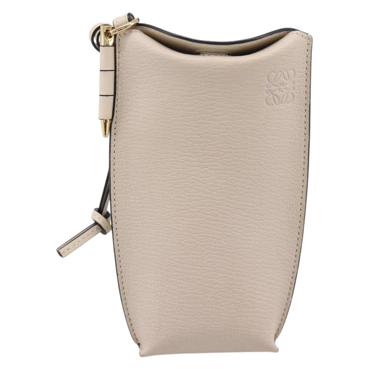 LOEWE Shoulder Pouch Gate Pocket Shoulder Bag Leather Ivory Gold Auth ka5747V