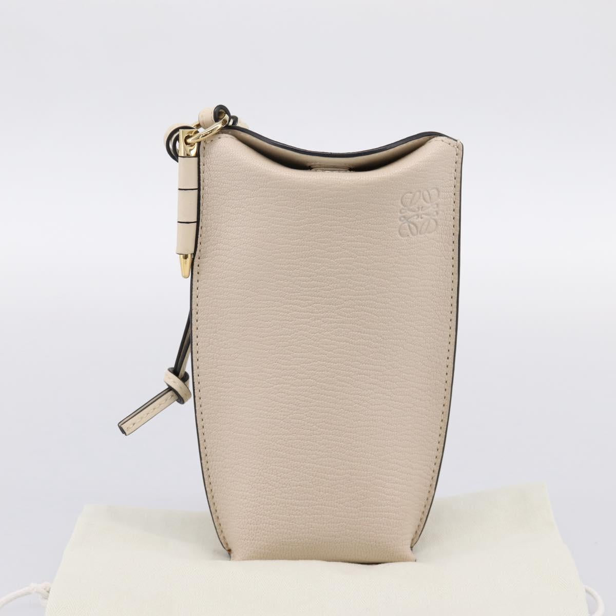 LOEWE Shoulder Pouch Gate Pocket Shoulder Bag Leather Ivory Gold Auth ka5747V