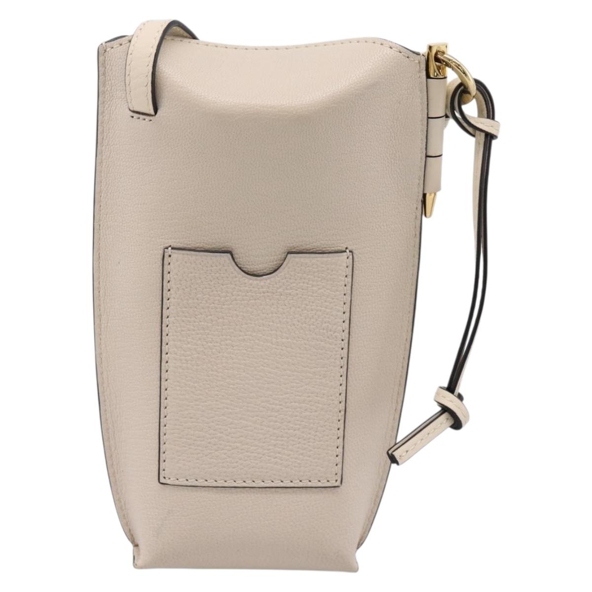 LOEWE Shoulder Pouch Gate Pocket Shoulder Bag Leather Ivory Gold Auth ka5747V