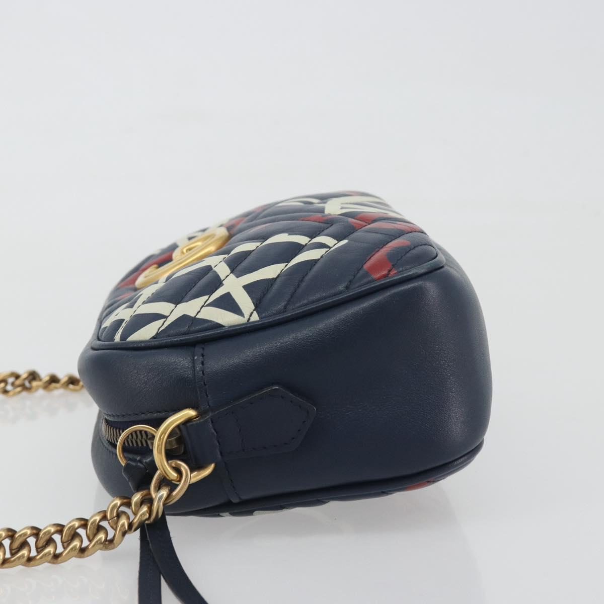 GUCCI GG Marmont Shoulder Bag Leather Navy Gold 447632 Auth ka5749A