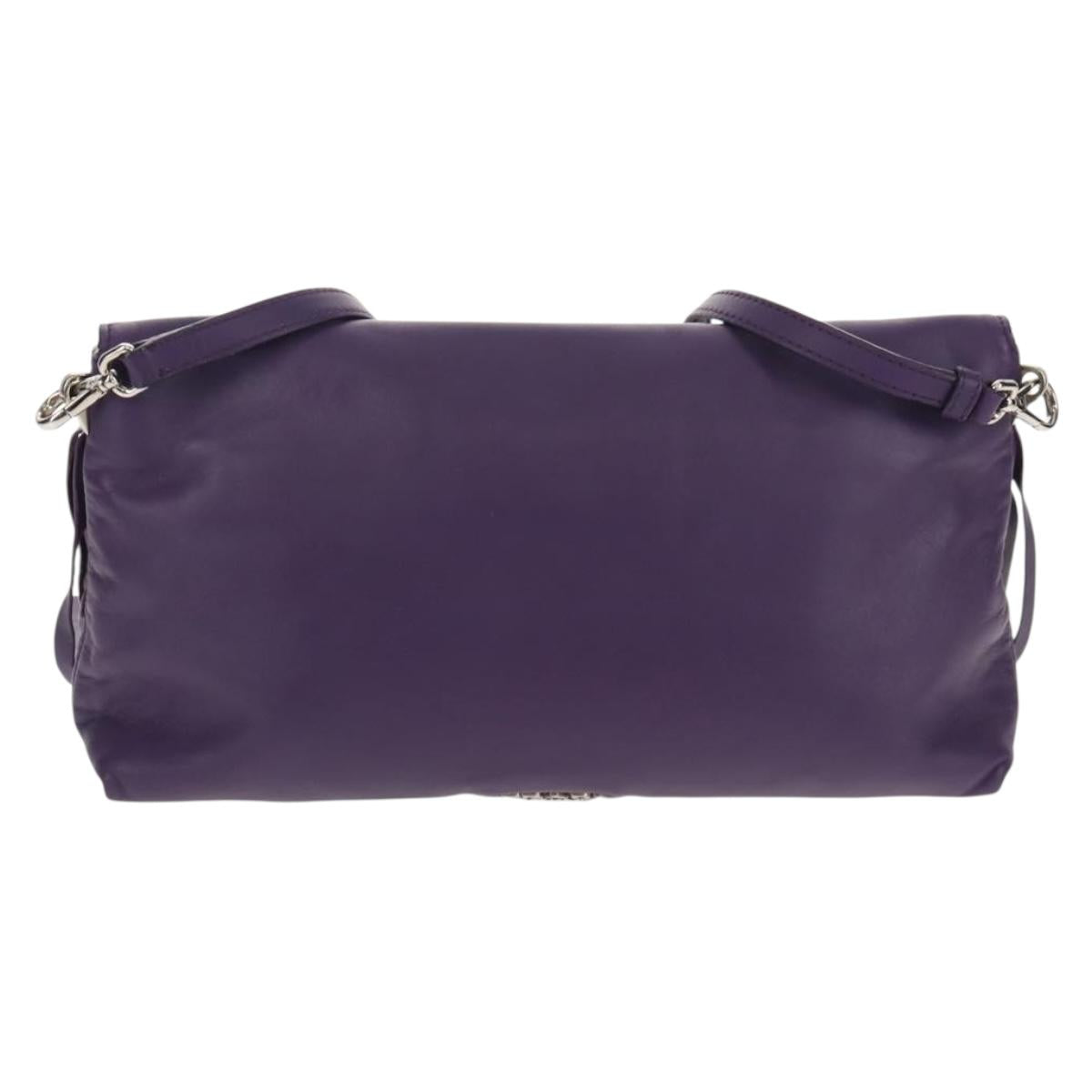 PRADA Shoulder Bag Leather Purple Silver Auth ka574V