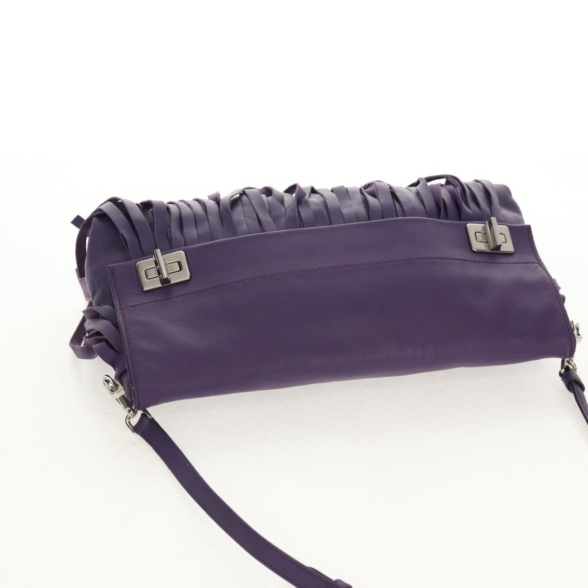 PRADA Shoulder Bag Leather Purple Silver Auth ka574V