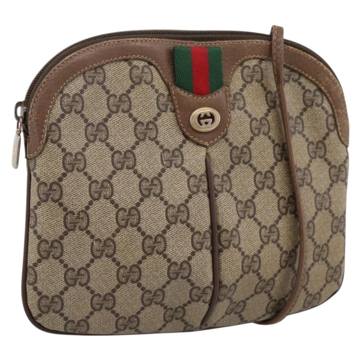 GUCCI GG Supreme Web Sherry Line Bag PVC Beige Gold 904 02 047 Auth ka5750