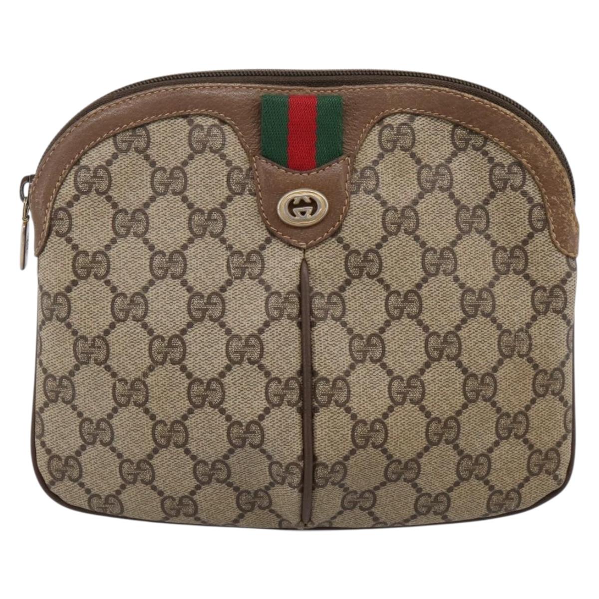 GUCCI GG Supreme Web Sherry Line Bag PVC Beige Gold 904 02 047 Auth ka5750