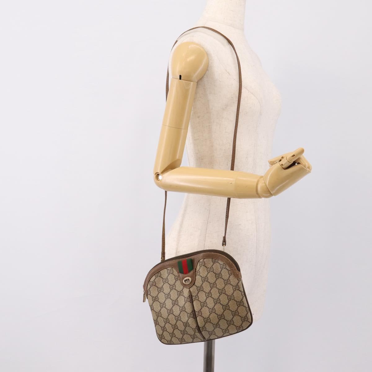 GUCCI GG Supreme Web Sherry Line Bag PVC Beige Gold 904 02 047 Auth ka5750