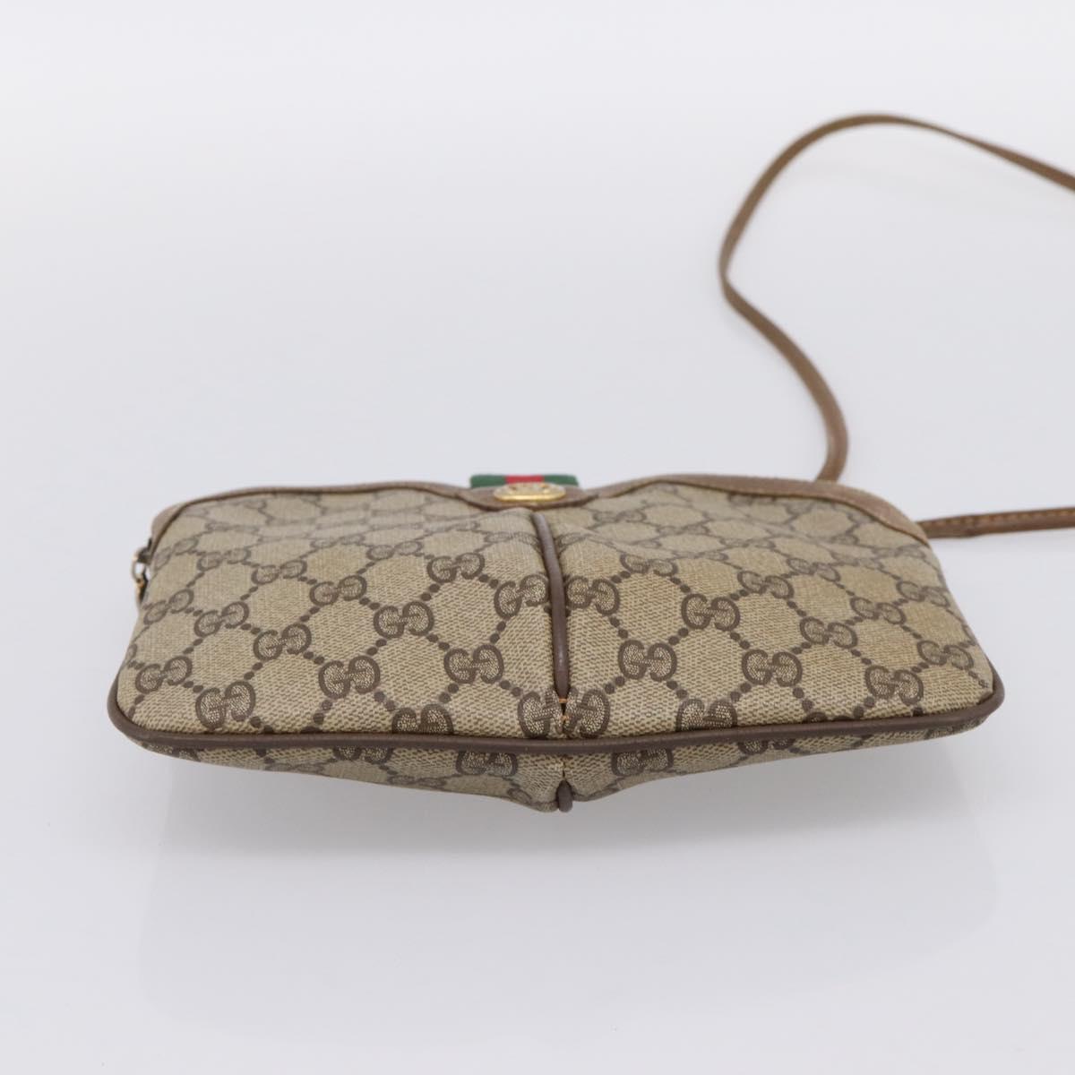 GUCCI GG Supreme Web Sherry Line Bag PVC Beige Gold 904 02 047 Auth ka5750