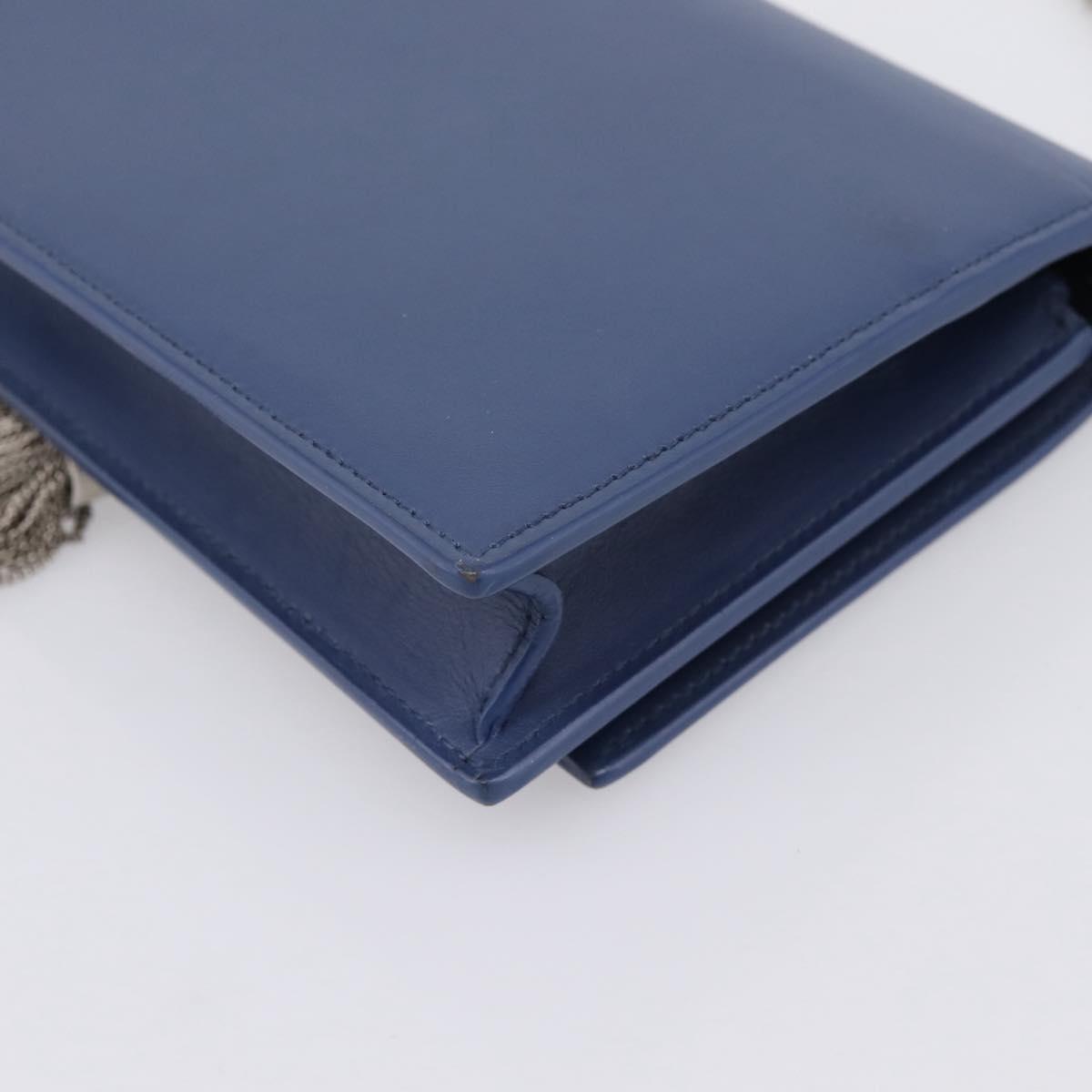 SAINT LAURENT Kate Chain Shoulder Wallet Leather Navy Silver Auth ka5752V