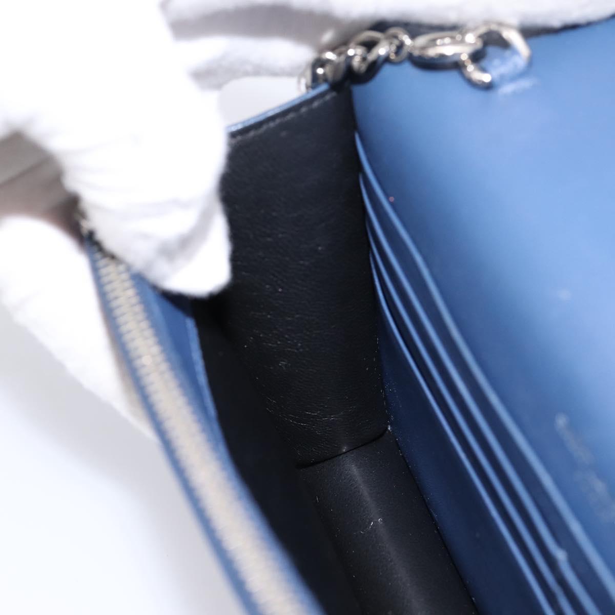 SAINT LAURENT Kate Chain Shoulder Wallet Leather Navy Silver Auth ka5752V