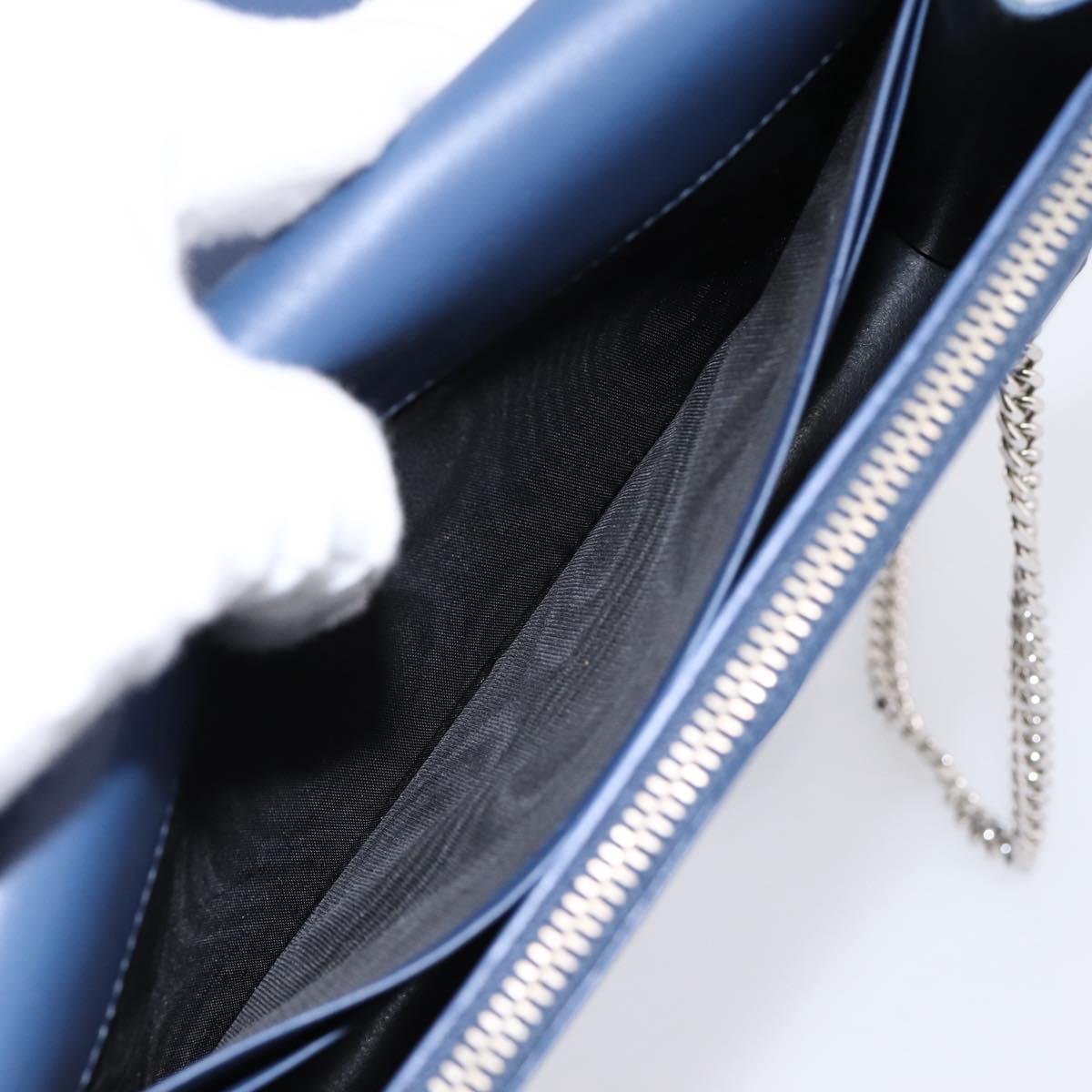 SAINT LAURENT Kate Chain Shoulder Wallet Leather Navy Silver Auth ka5752V