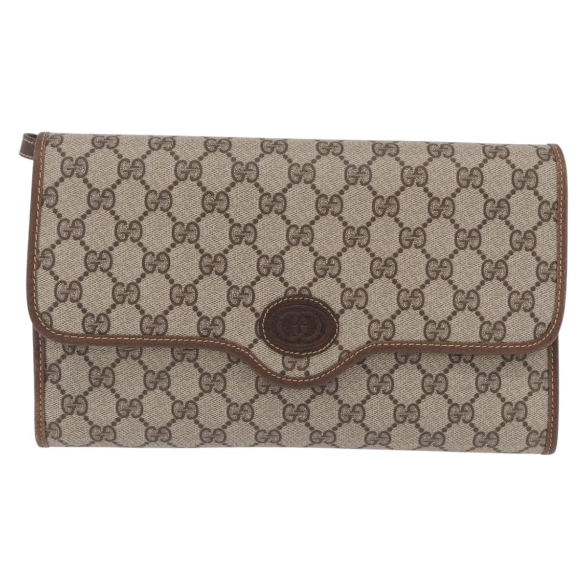 GUCCI GG Supreme Shoulder Bag PVC Beige Gold Auth ka5761