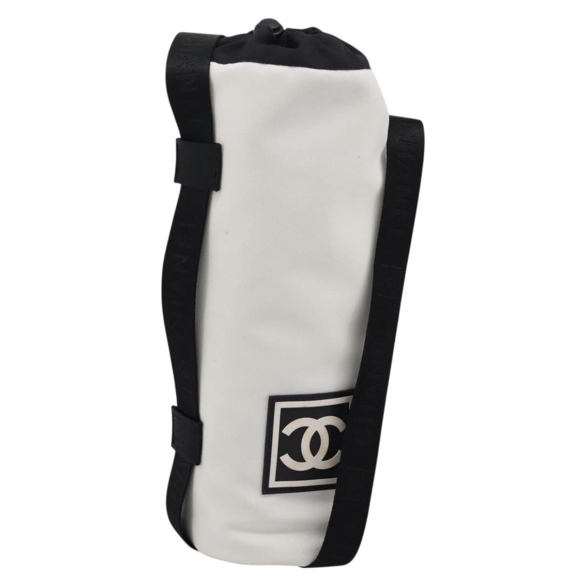 CHANEL Sports Drink Holder Nylon White Black CC Auth ka5764A