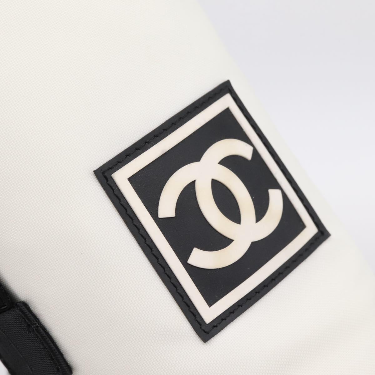 CHANEL Sports Drink Holder Nylon White Black CC Auth ka5764A