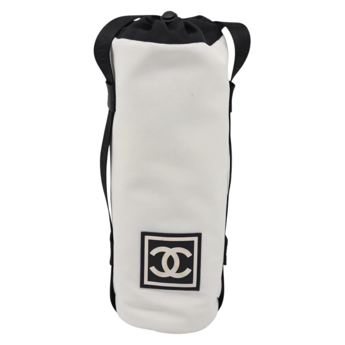 CHANEL Sports Drink Holder Nylon White Black CC Auth ka5764A