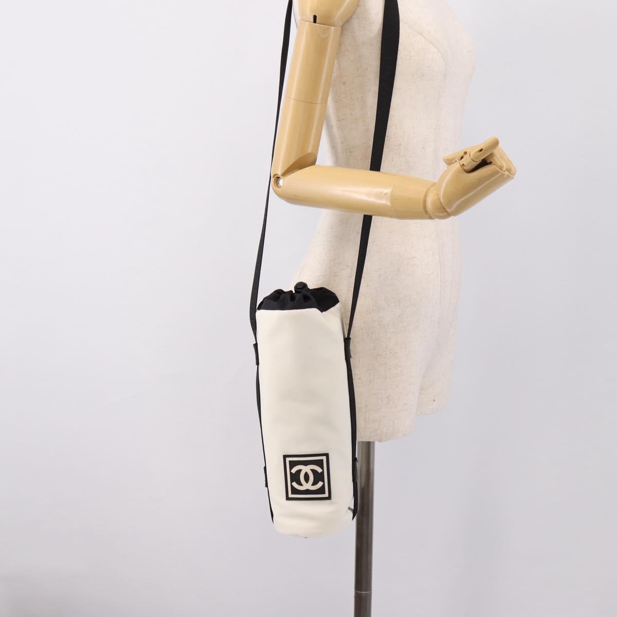 CHANEL Sports Drink Holder Nylon White Black CC Auth ka5764A
