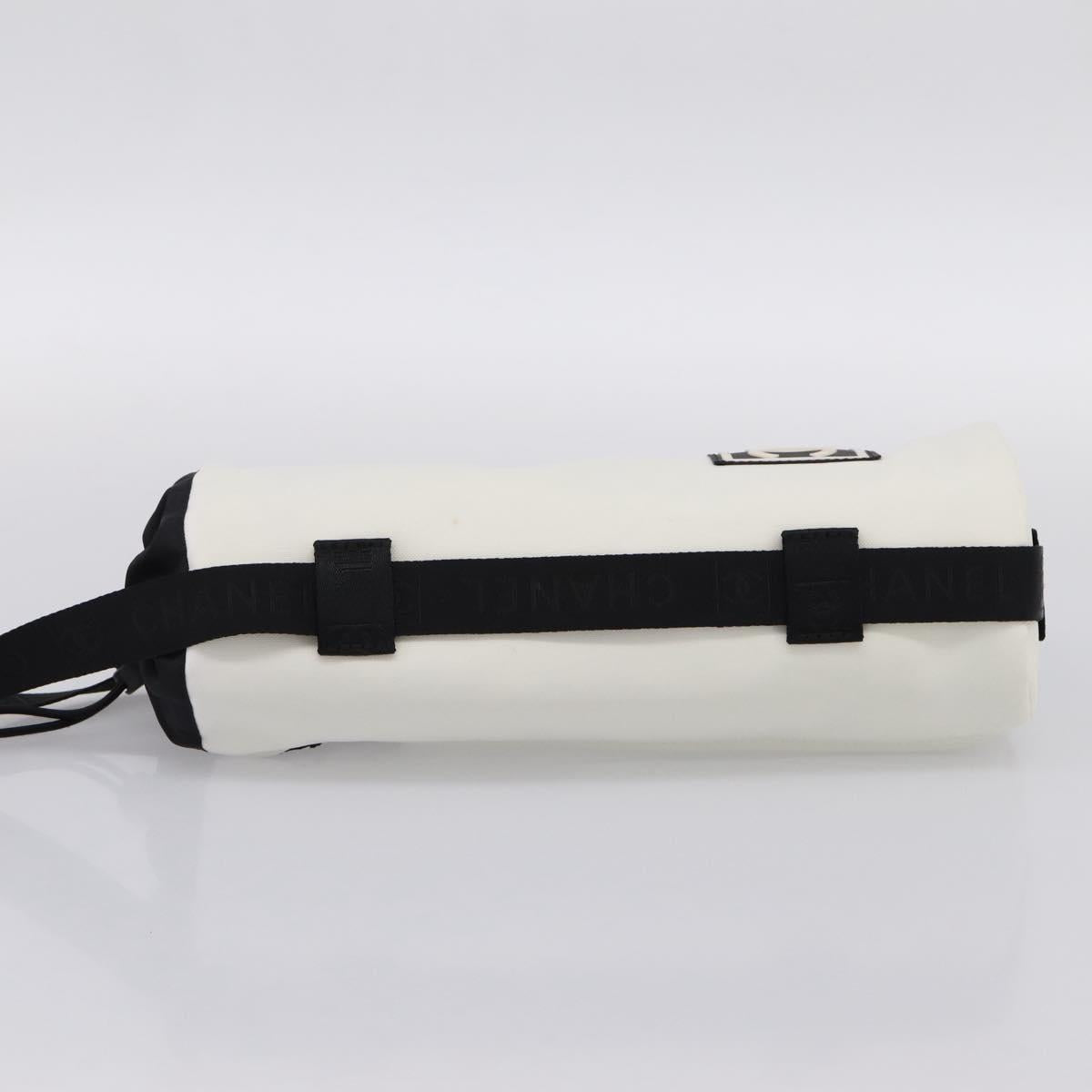 CHANEL Sports Drink Holder Nylon White Black CC Auth ka5764A