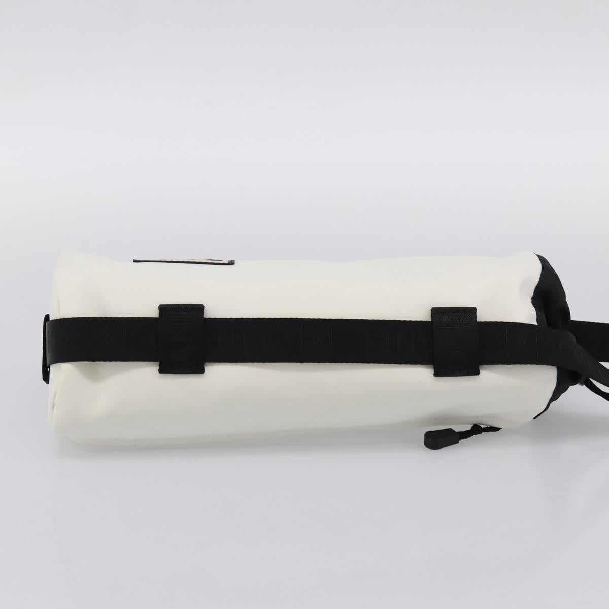CHANEL Sports Drink Holder Nylon White Black CC Auth ka5764A