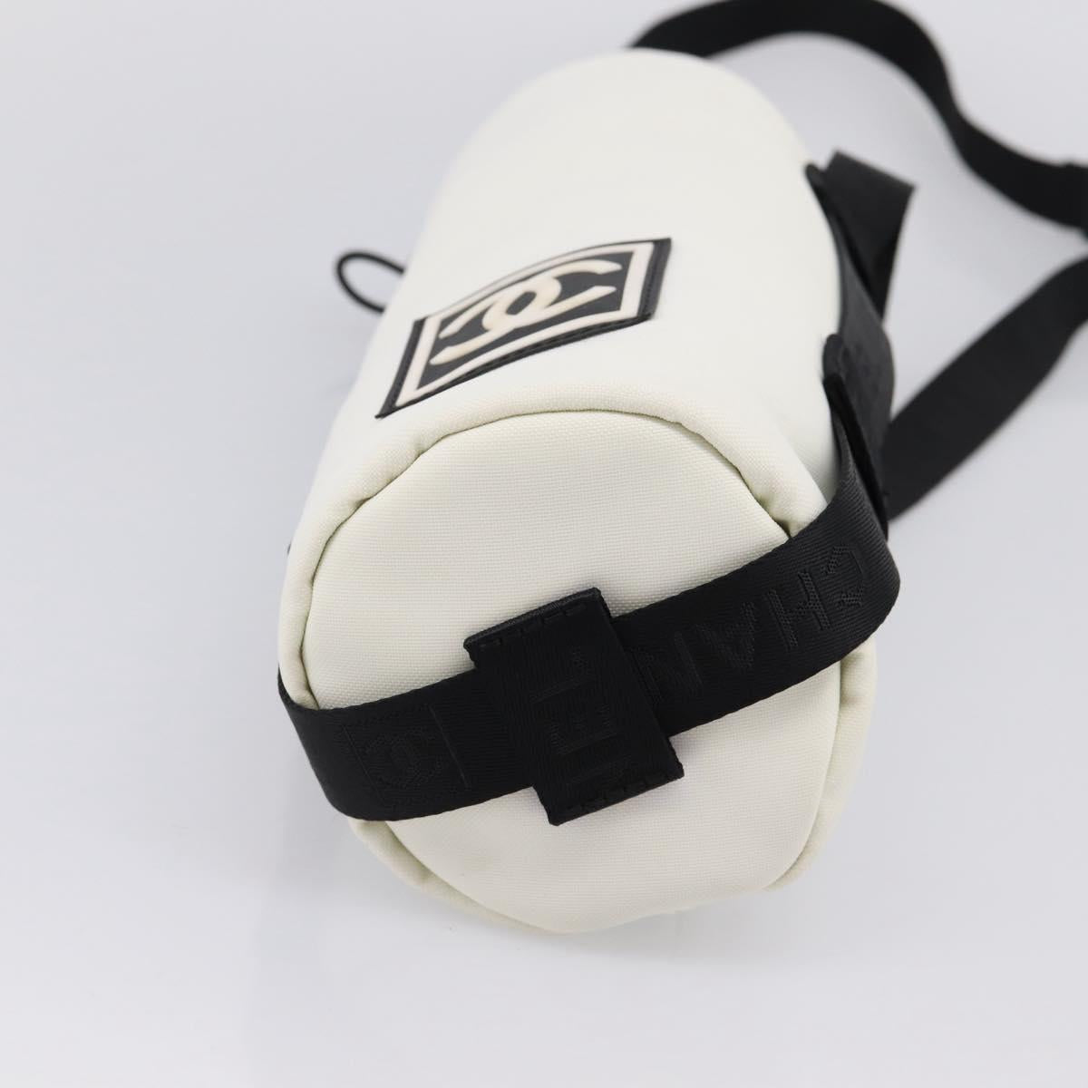 CHANEL Sports Drink Holder Nylon White Black CC Auth ka5764A