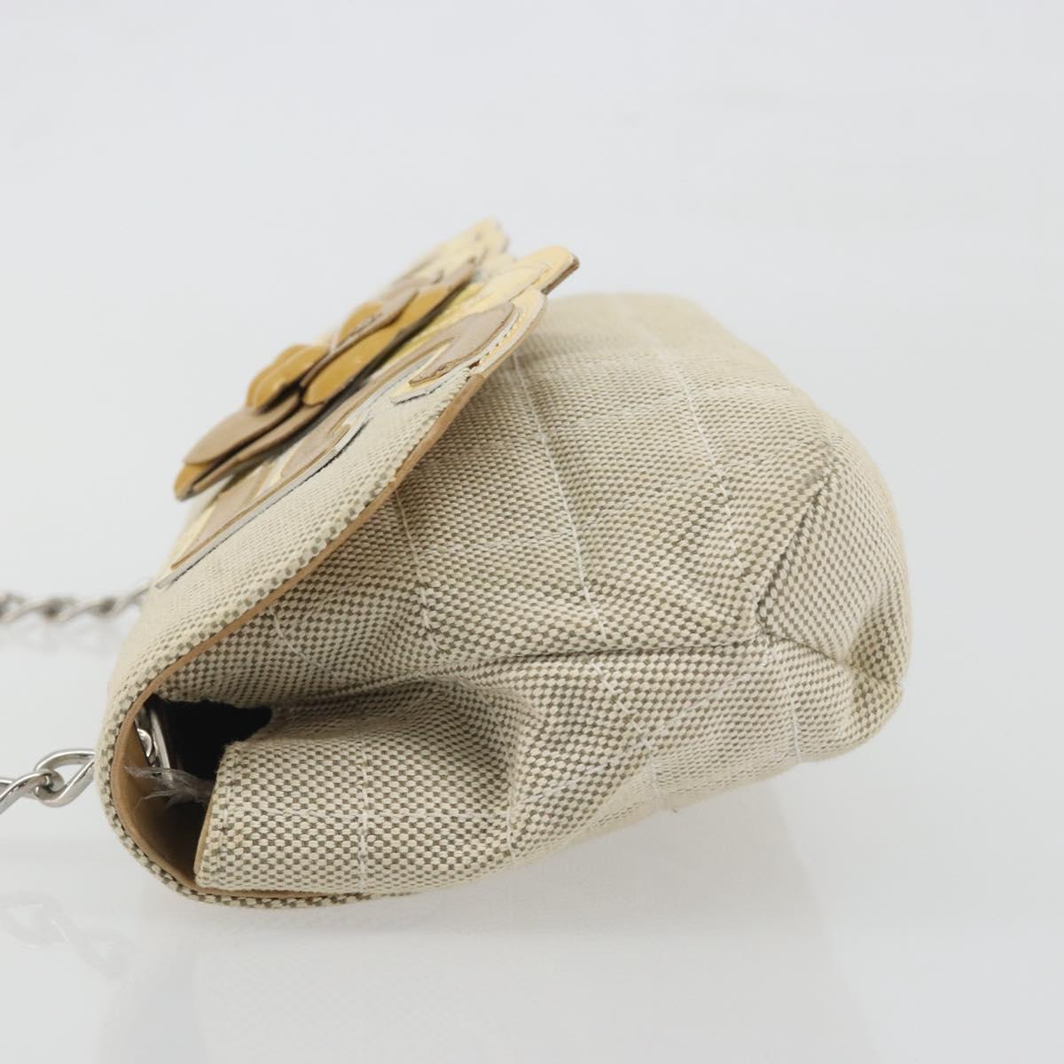 CHANEL No. 5 Camellia COCO Mark Chain Bag Canvas Beige Silver CC Auth ka5765A