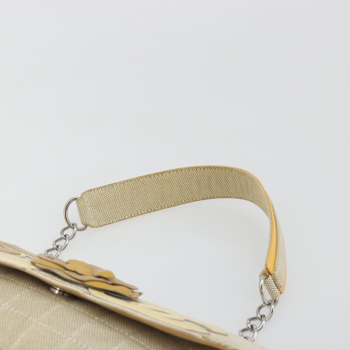 CHANEL No. 5 Camellia COCO Mark Chain Bag Canvas Beige Silver CC Auth ka5765A