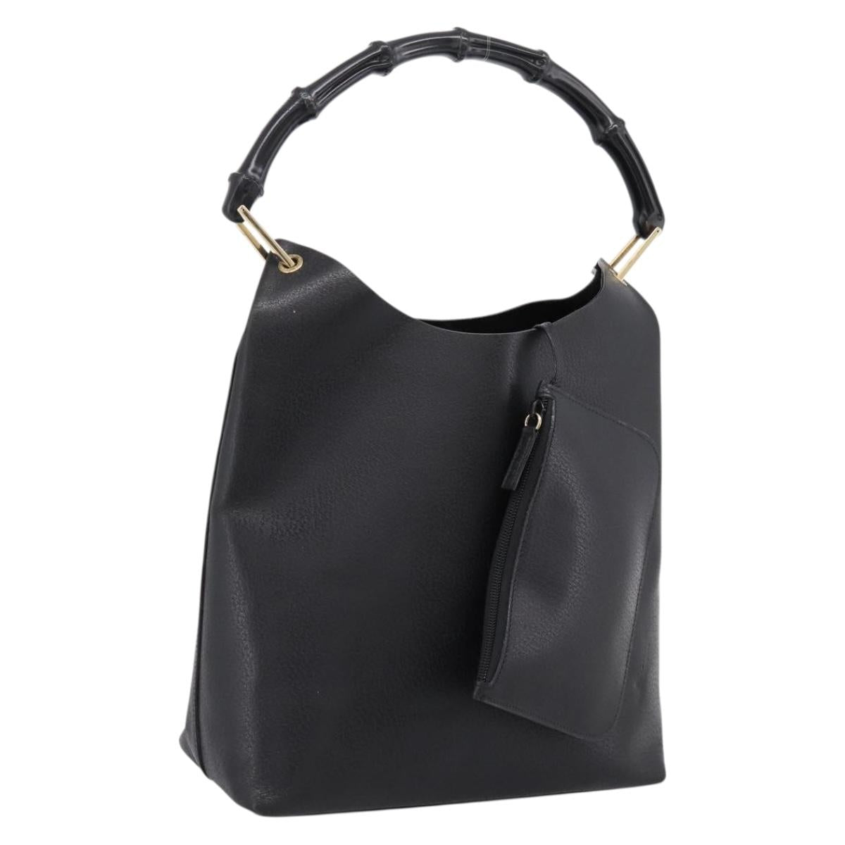 GUCCI Bamboo Shoulder Bag Leather Black Gold 001 1013 1881 Auth ka5766