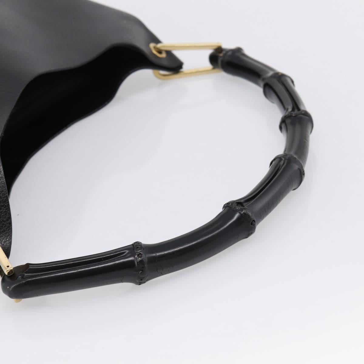 GUCCI Bamboo Shoulder Bag Leather Black Gold 001 1013 1881 Auth ka5766