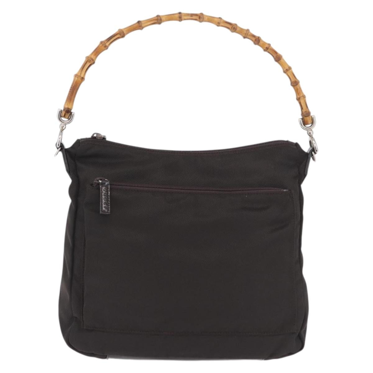 GUCCI Bamboo Hand Bag Nylon Khaki Silver 000 0509 Auth ka5767